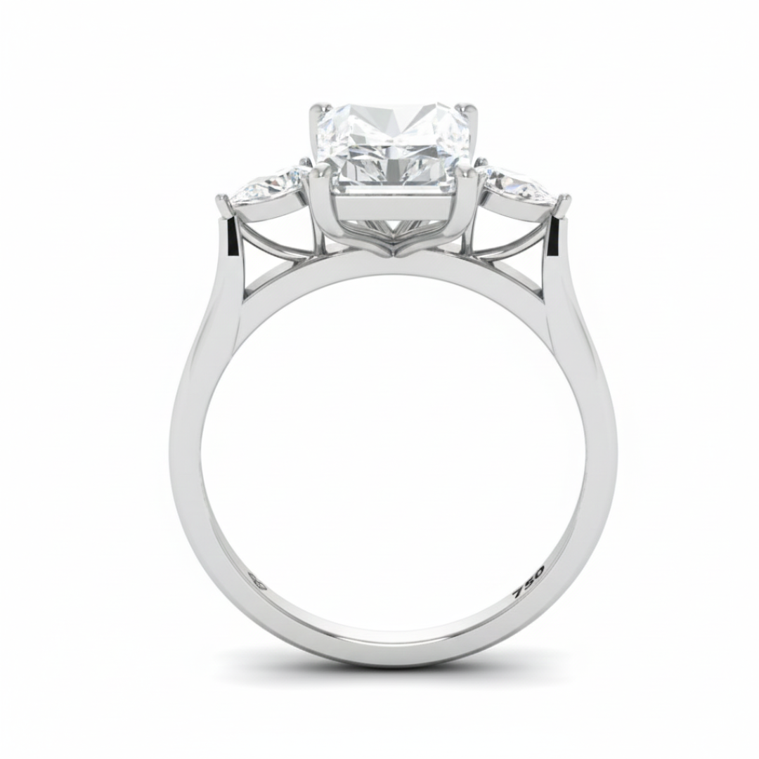 Sofia Radiant Cut Diamond Engagement Ring With A Pear Cut Side Diamonds