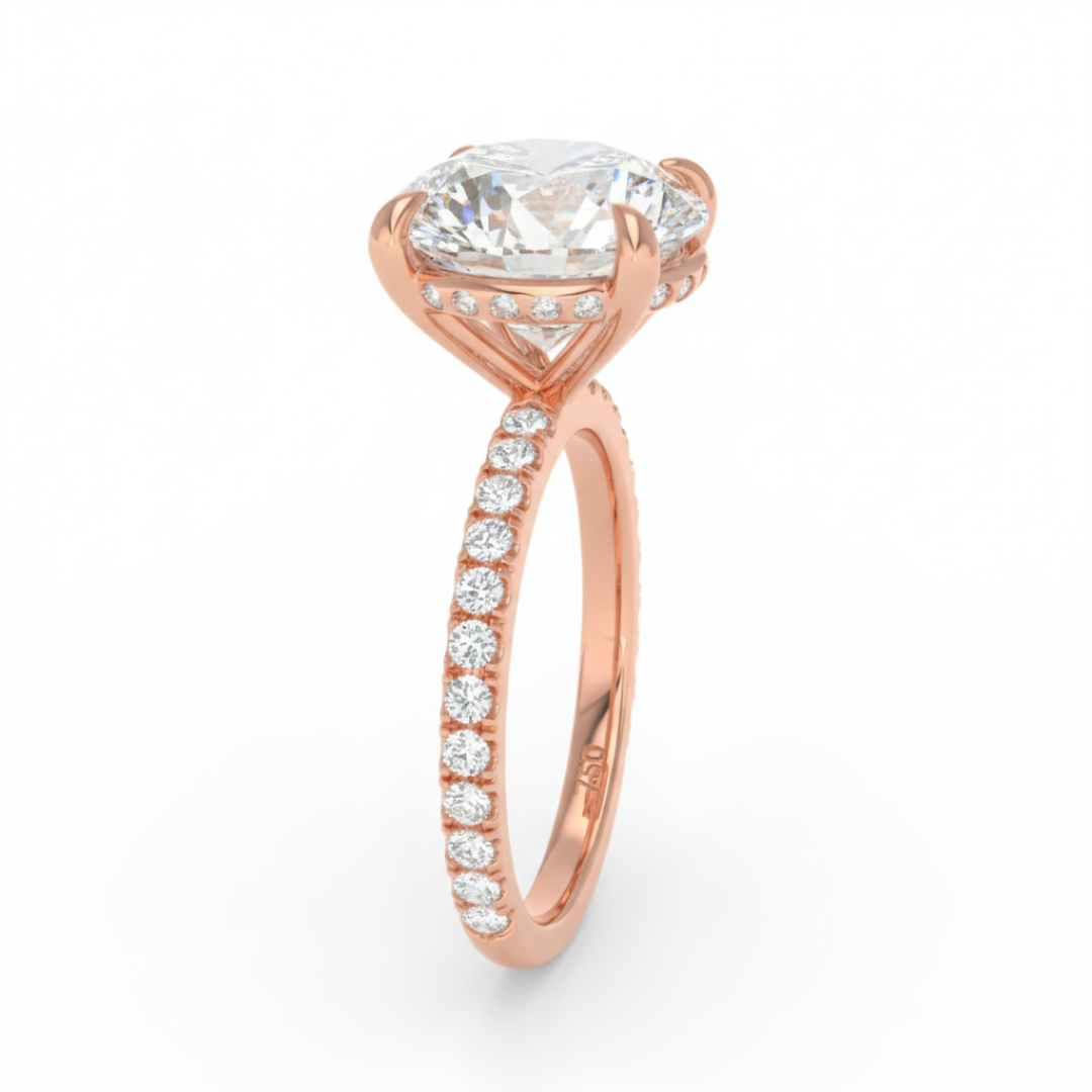 Chloé Round Cut Diamond Engagement Ring with Diamond Hidden Halo and Diamond Band