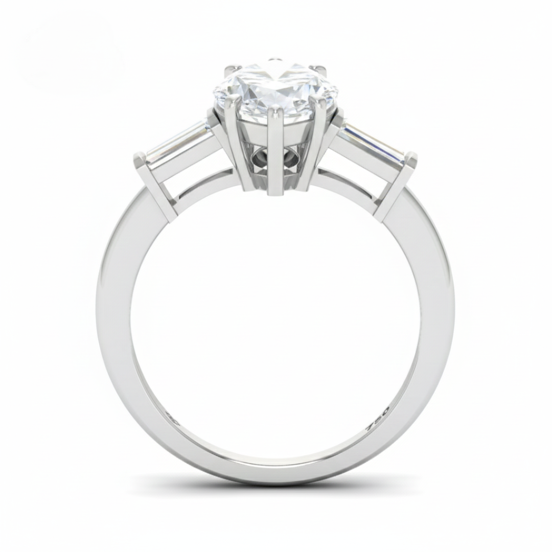 Mary Marquise Cut Diamond Engagement Ring with Tapering Baguette Cut Side Diamonds