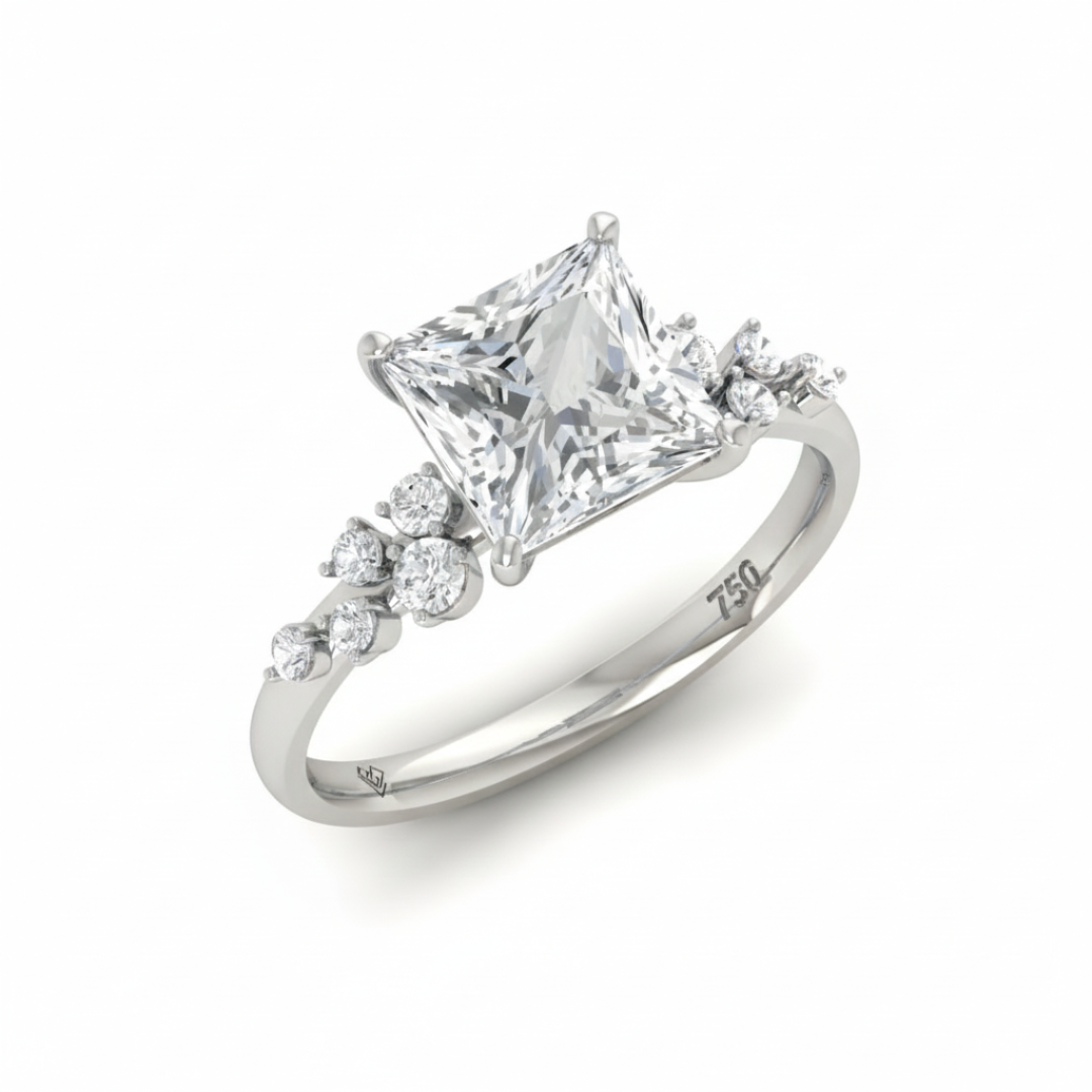 Bague de fiançailles Layla avec diamant taille princesse et anneau accentué