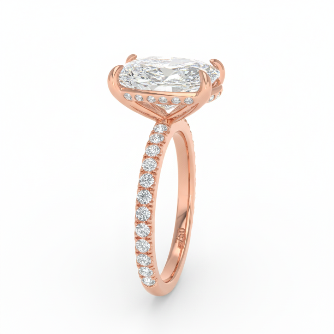 Chloé Cushion Cut Diamond Engagement Ring with Diamond Hidden Halo and Diamond Band