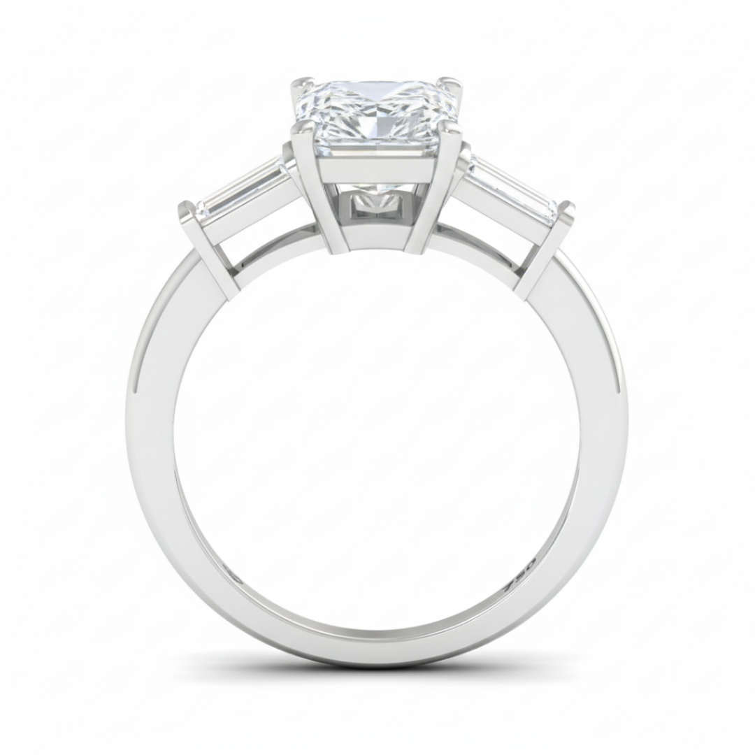 Mary Radiant Cut Diamond Engagement Ring With Tapering Baguettes Cut Side Diamonds