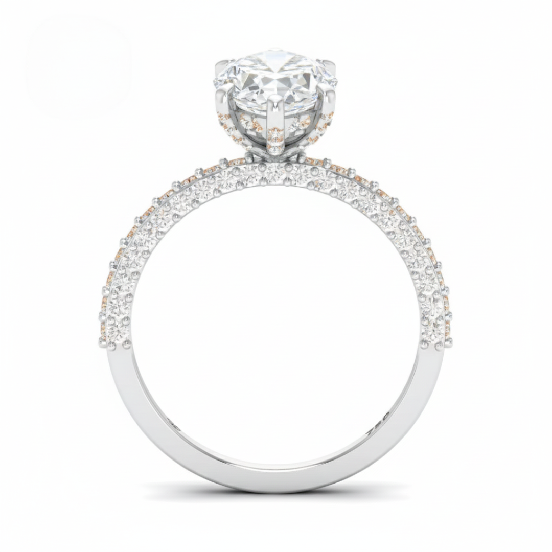 Mia Marquise Cut Diamond Engagement Ring with Diamond Hidden Halo and 3D Diamond Band