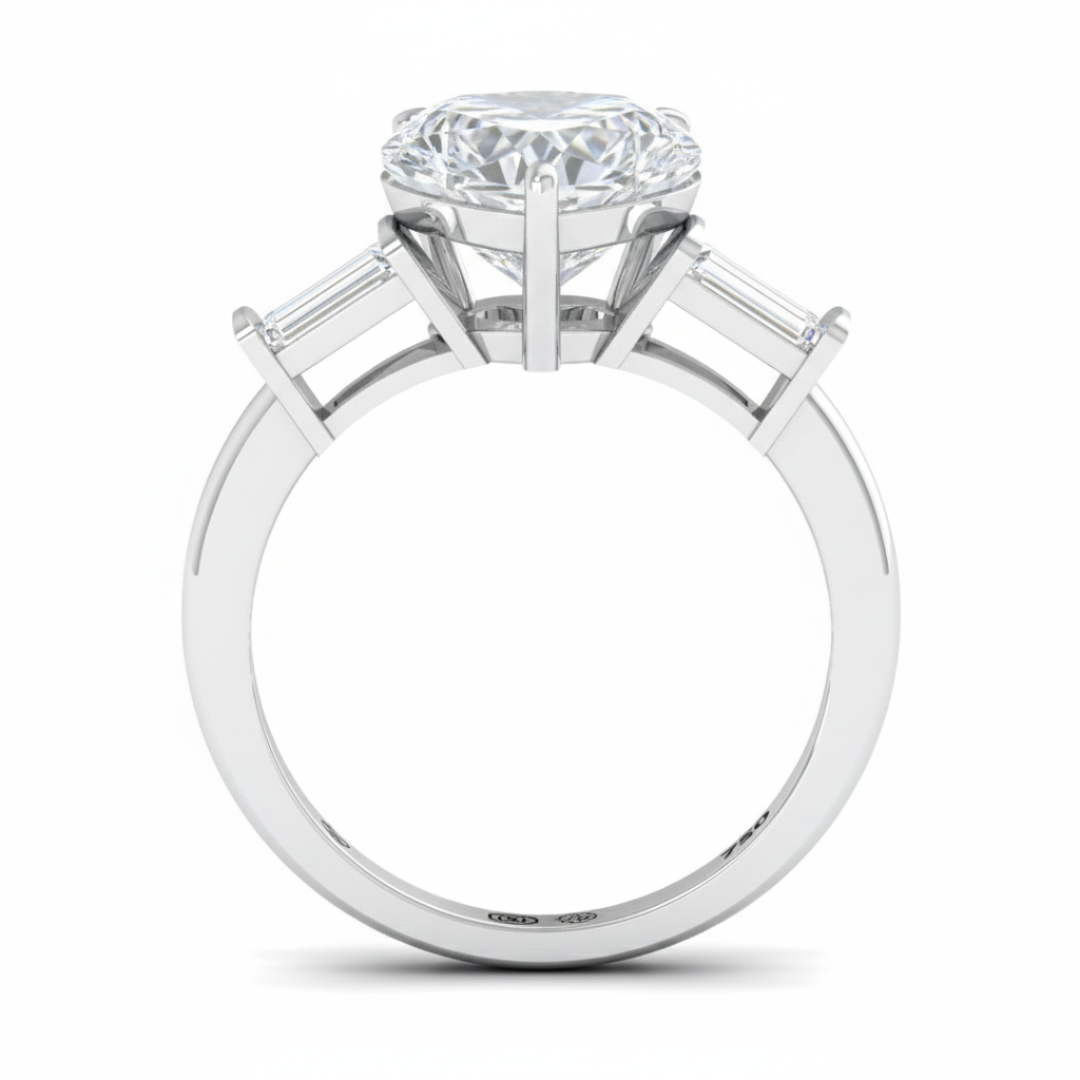 Mary Heart Cut Diamond Engagement Ring with Tapering Baguettes Cut Side Diamonds
