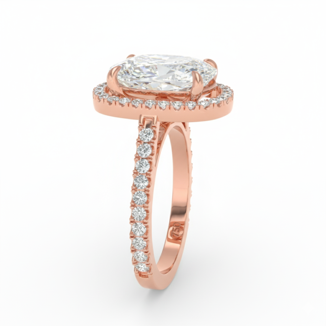 Bella Cushion Cut Diamond Engagement Ring with Diamond Halo & Diamond Band