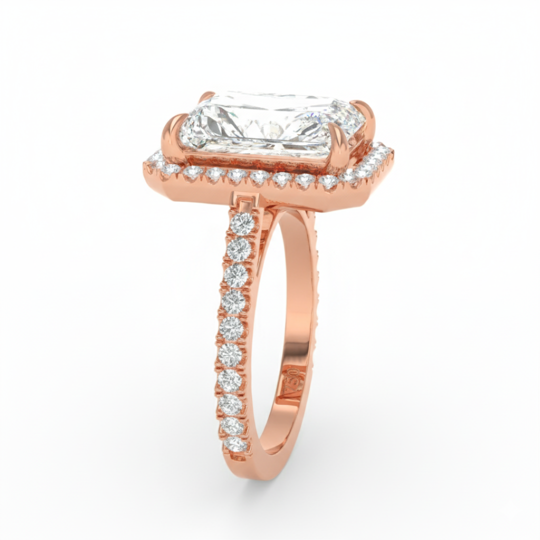 Bella Radiant Cut Diamond Engagement Ring with Diamond Halo & Diamond Band