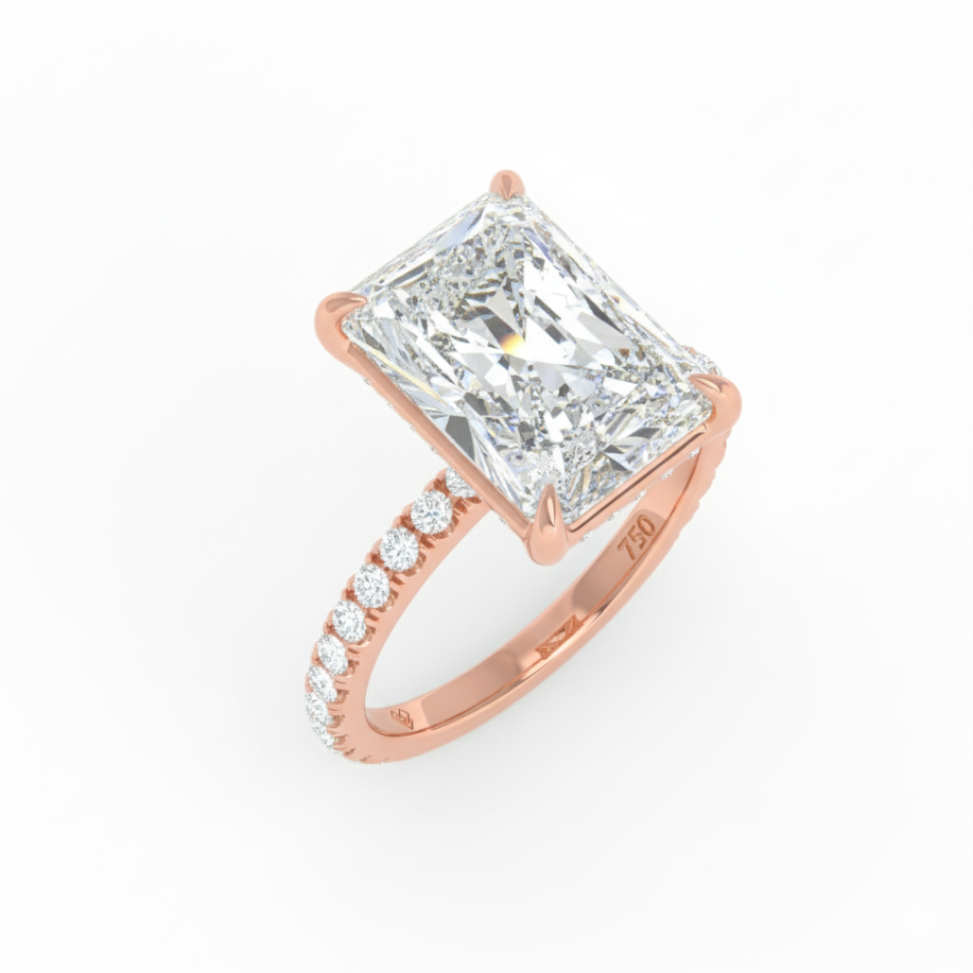 Chloé Radiant Cut Diamond Engagement Ring with Diamond Hidden Halo and Diamond Band