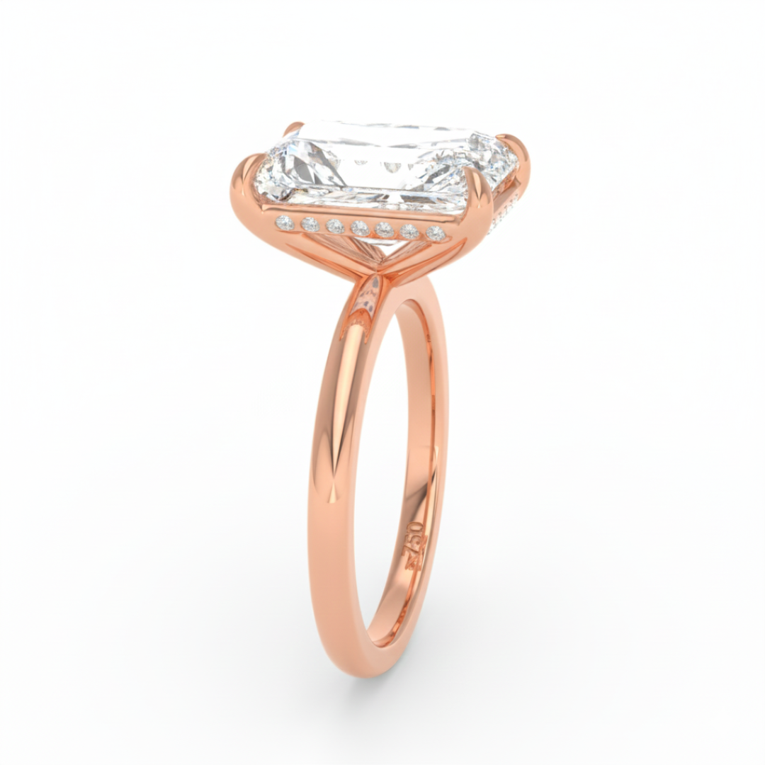 Bague de fiançailles Léa en diamant taille radiant avec halo caché