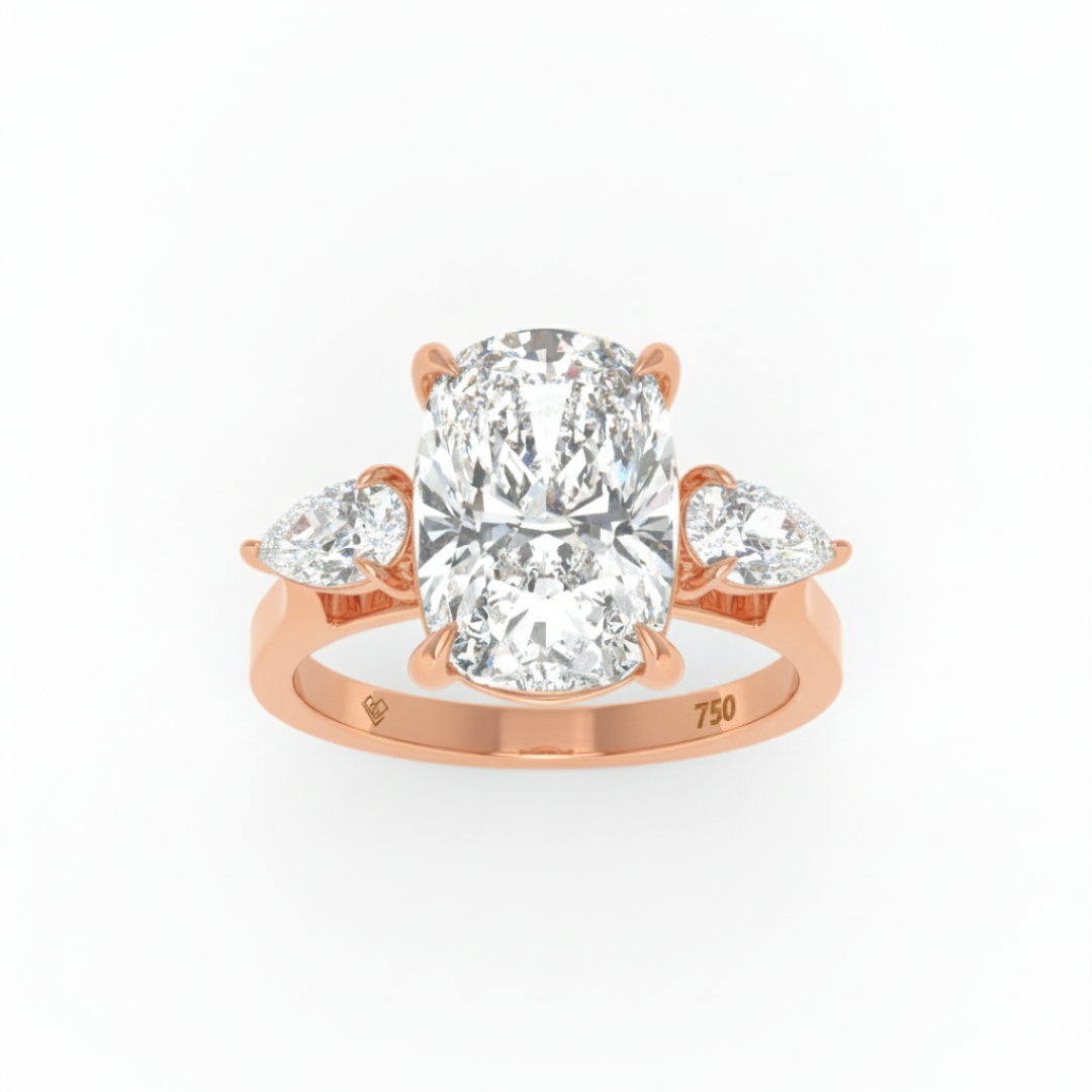 Sofia Cushion Cut Diamond Engagement Ring With A Pear Cut Side Diamonds
