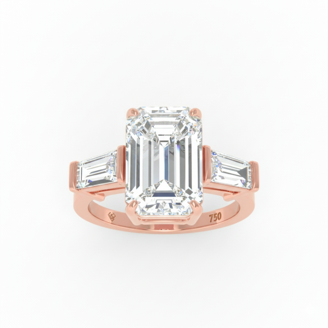 Mary Emerald Cut Diamond Engagement Ring with Tapering Baguette Cut Side Diamonds