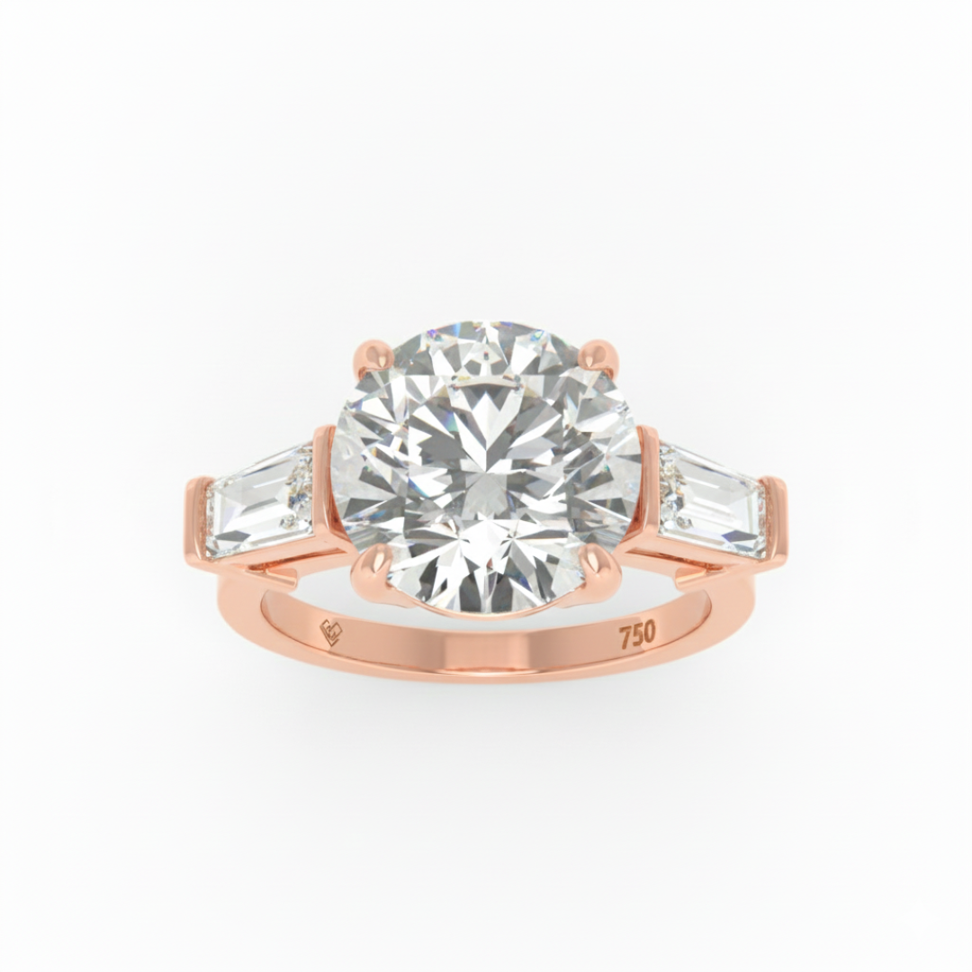 Mary Round Brilliant Cut Diamond Engagement Ring With Tapering Baguette Cut Side Diamond