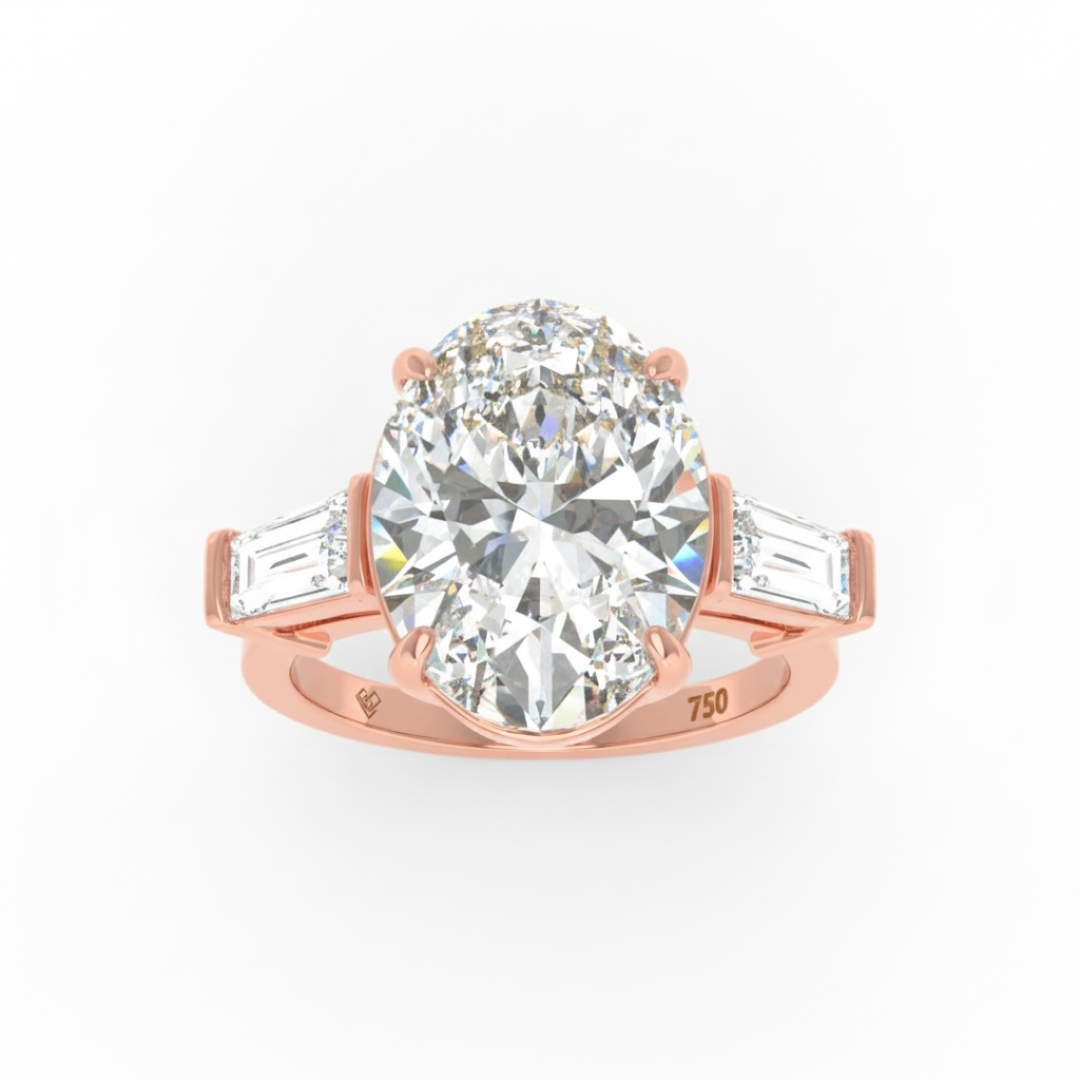 Mary Oval Cut Diamond Engagement Ring With Tapering Baguettes Cut Side Diamond