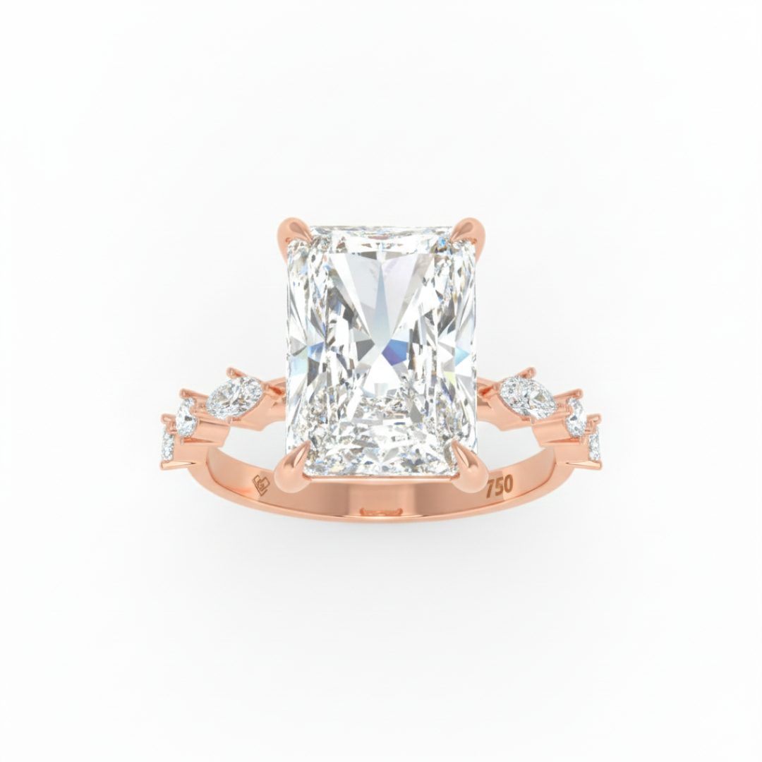 Elizabeth Radiant Cut Diamond Engagement Ring With A Marquise And Round Cut Diamond Band