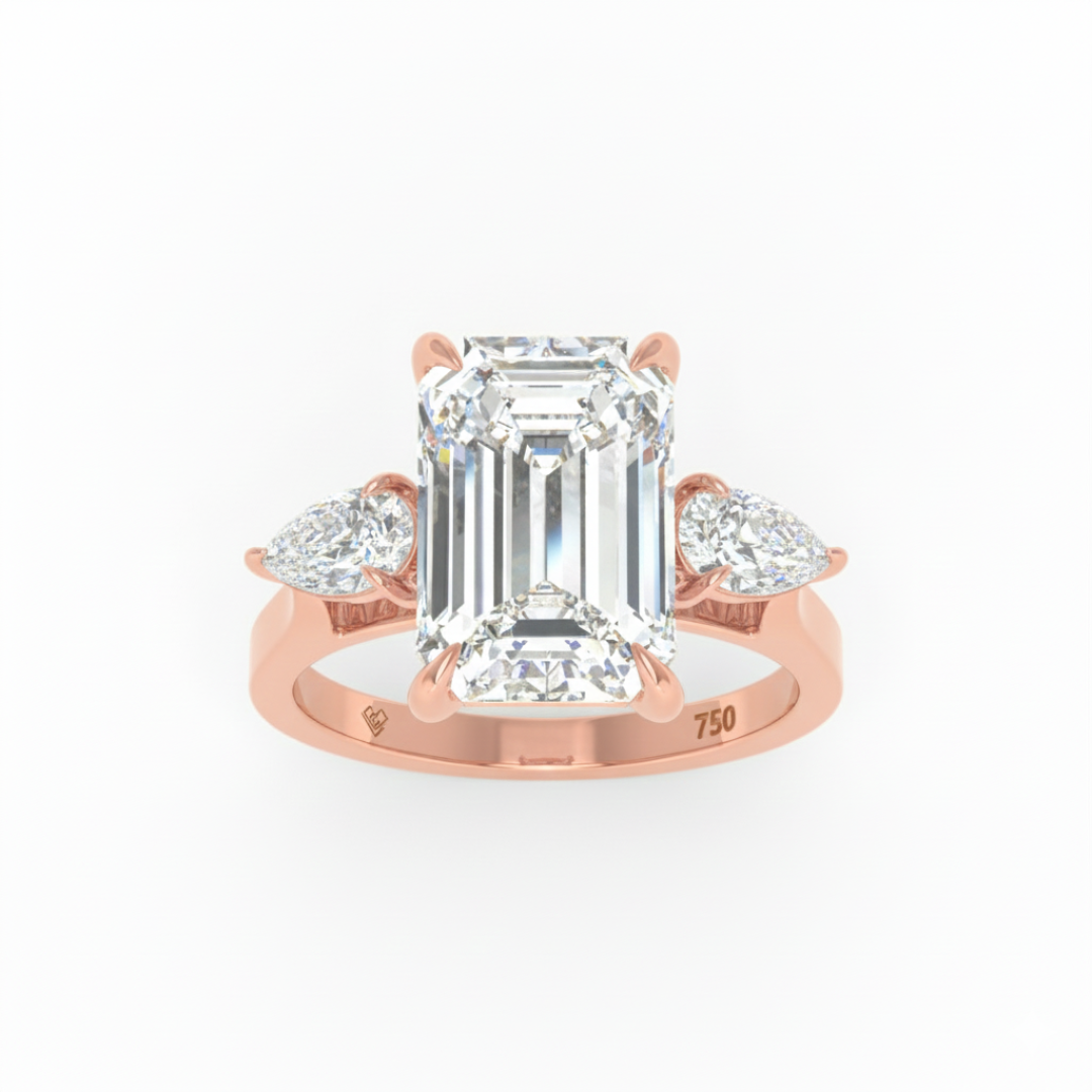 Sofia Emerald Cut Diamond Engagement Ring With A Pear Sides