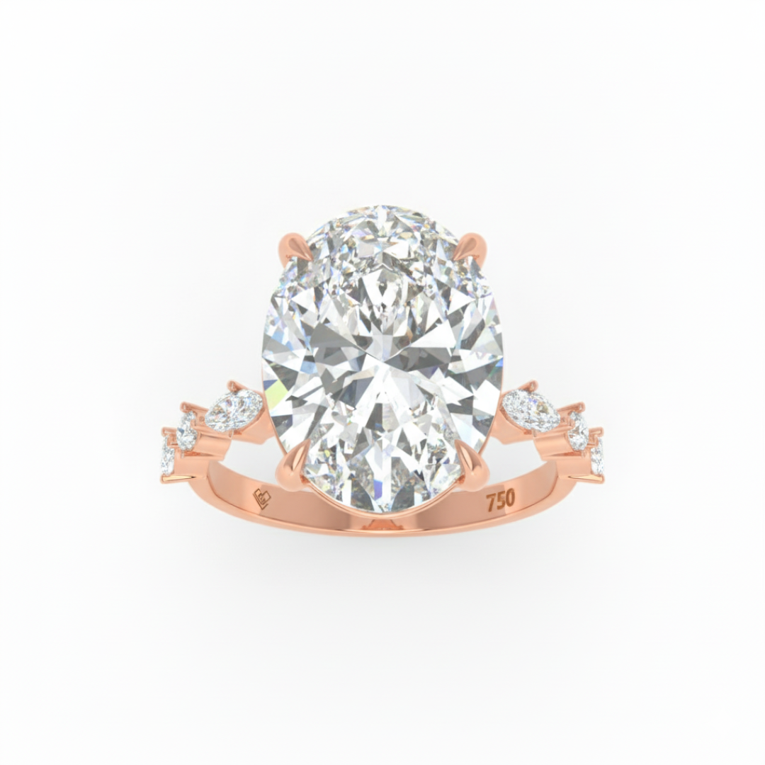 Elizabeth Oval Cut Diamond Engagement Ring With A Marquise And Round Cut Diamond Band.