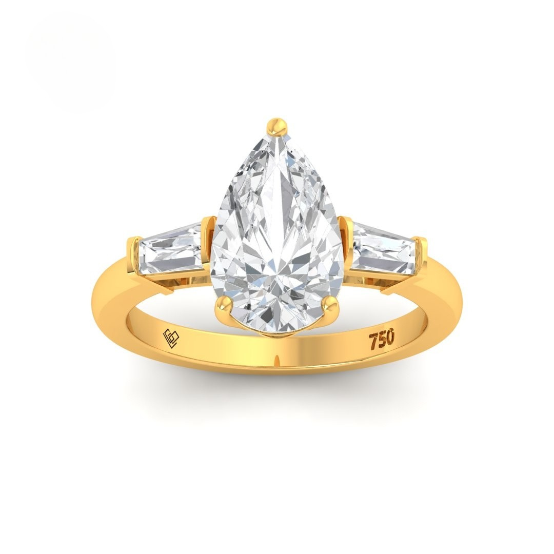 Mary Pear Cut Diamond Engagement Ring With Tapering Baguettes Cut Side Diamonds