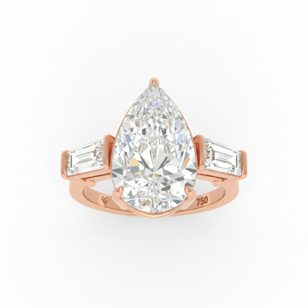 Mary Pear Cut Diamond Engagement Ring With Tapering Baguettes Cut Side Diamonds