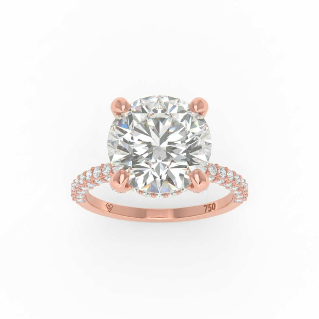 Mia Round Brilliant Cut Diamond Engagement Ring With Diamond Hidden Halo And 3D Diamond Band