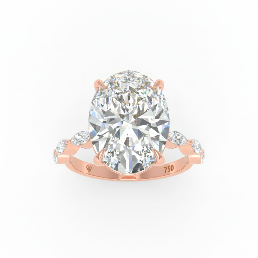 Kasandra Oval Cut Diamond Engagement Ring With A Marquise Cut Diamond Band