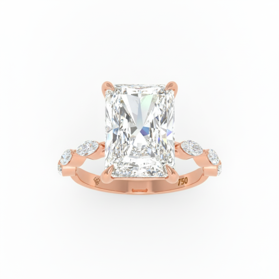 Kasandra Radiant Cut Diamond Engagement Ring With A Marquise Cut Diamond Band