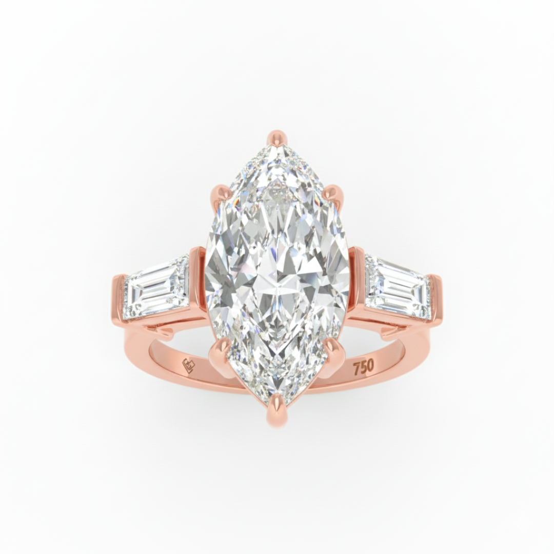 Mary Marquise Cut Diamond Engagement Ring with Tapering Baguette Cut Side Diamonds