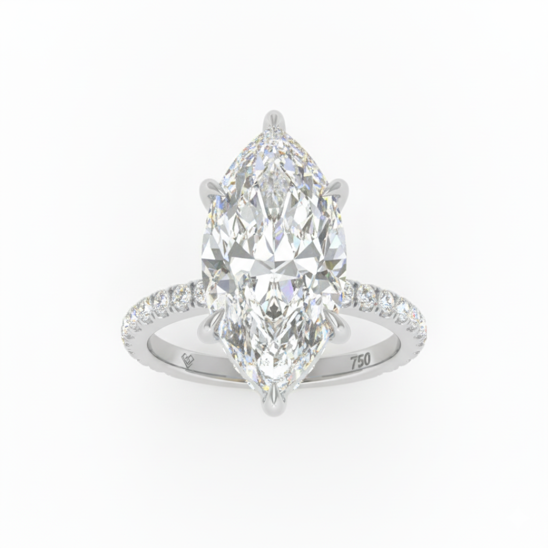 Chloé Marquise Cut Diamond Engagement Ring with Diamond Hidden Halo and Diamond Band