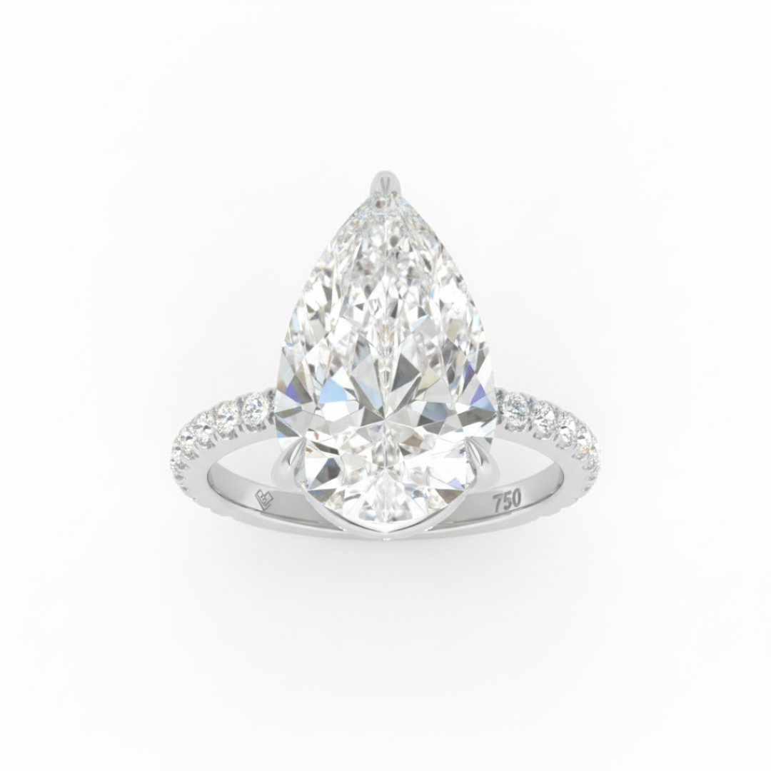 Chloé Pear Cut Diamond Engagement Ring with Diamond Hidden Halo and Diamond Band