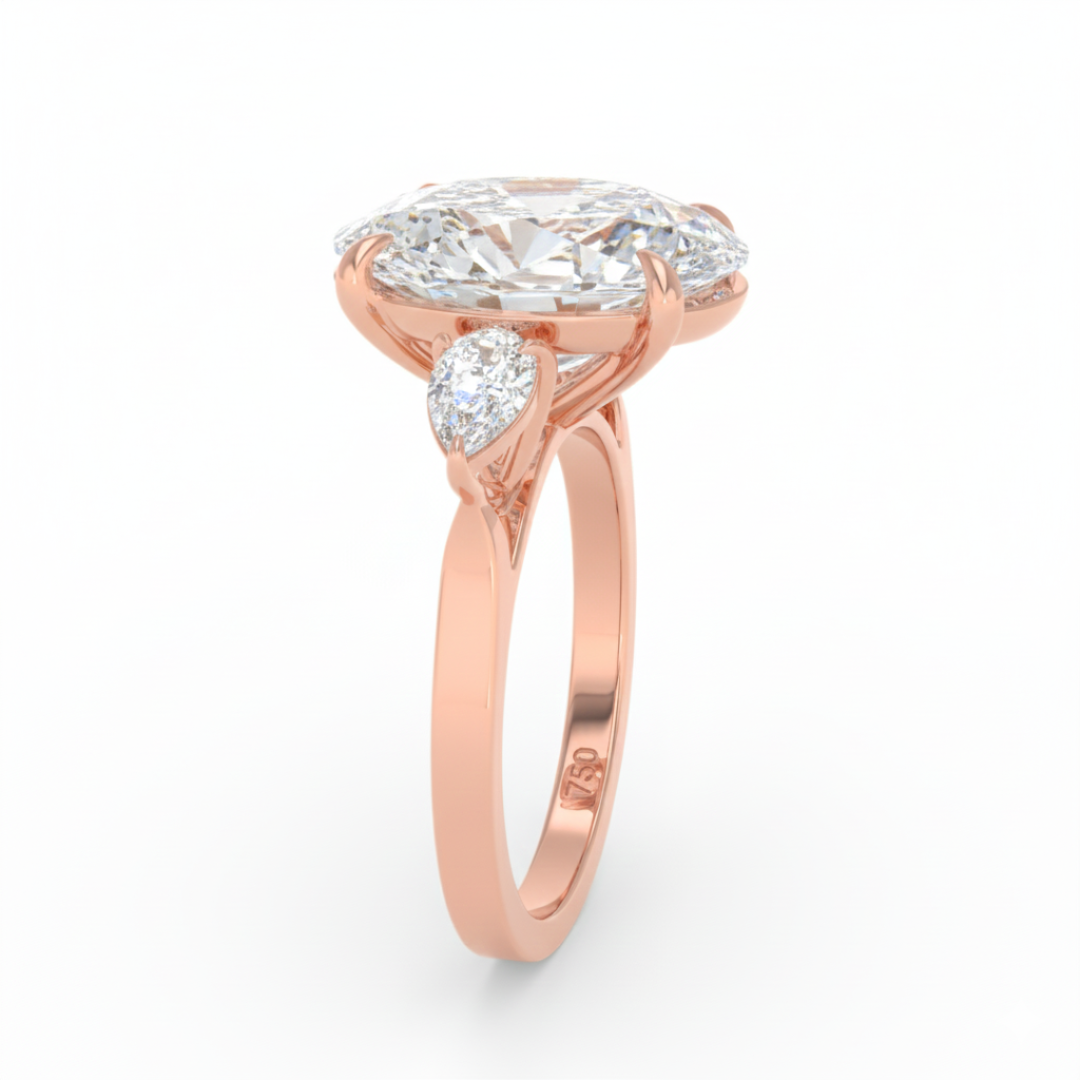 Sofia Oval Cut Diamond Engagement Ring With A Pear Cut Side Diamonds