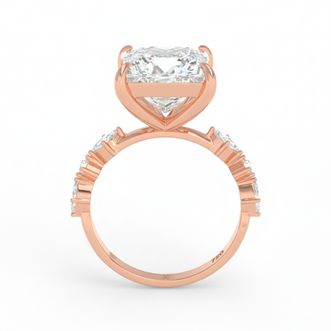 Elizabeth Princess Cut Diamond Engagement Ring With A Marquise and Round Cut Diamond Band