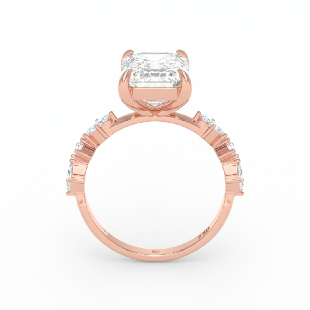 Elizabeth Emerald Cut Diamond Engagement Ring With A Marquise and Round Cut Diamond Band