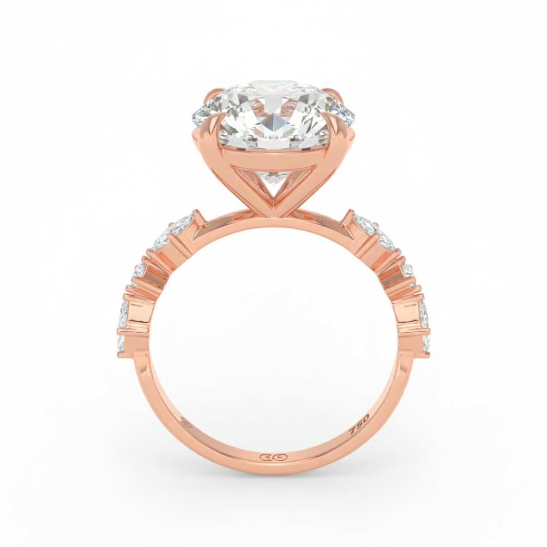 Elizabeth Round Brilliant Cut Diamond Engagement Ring With A Marquise And Round Cut Diamond Band