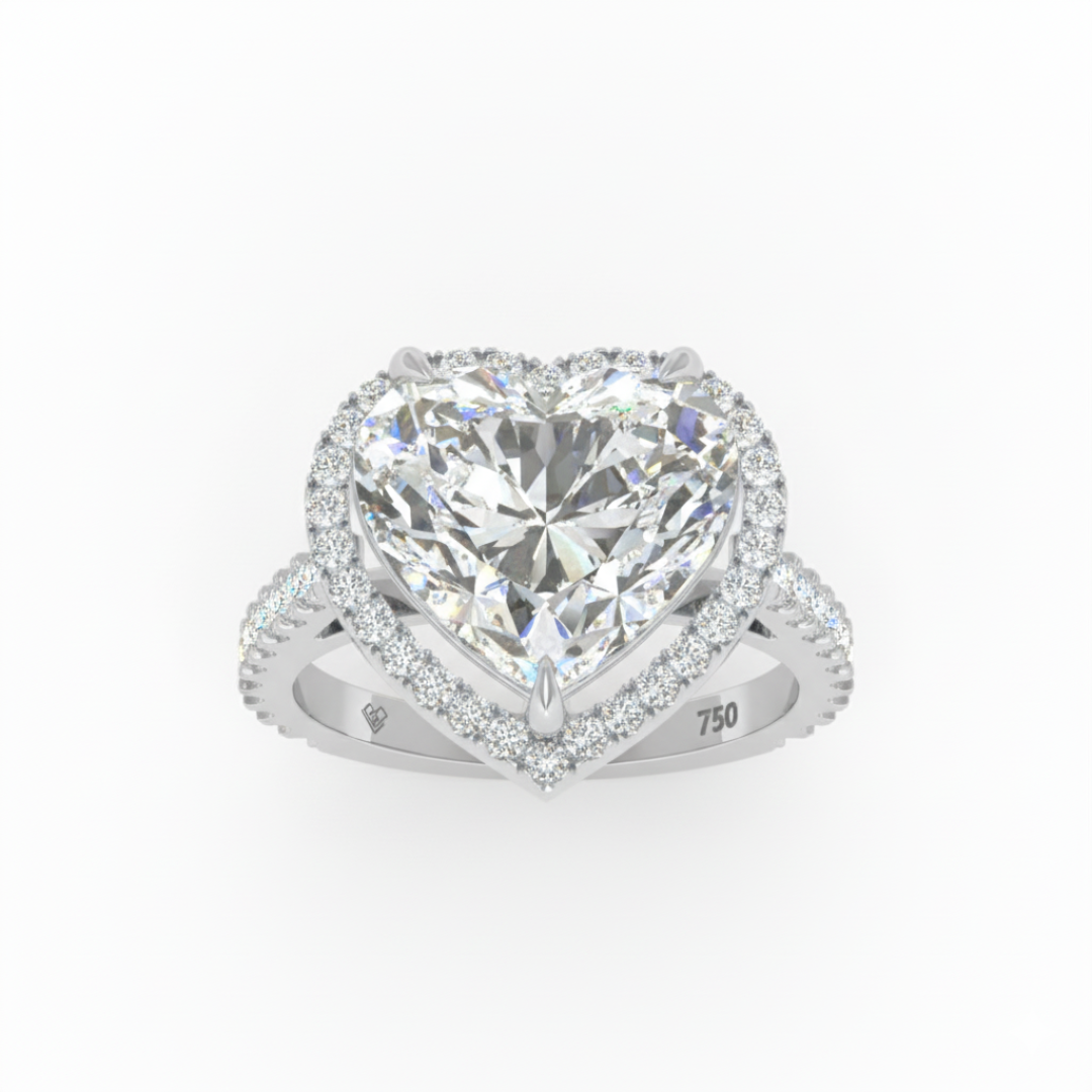 Bella Heart Cut Diamond Engagement Ring with Diamond Halo & Diamond Band