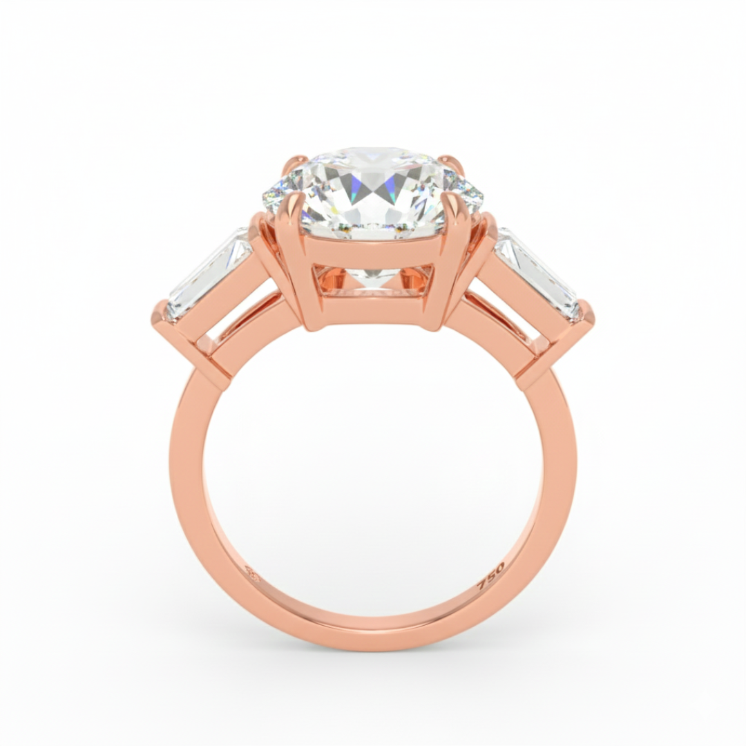 Mary Round Brilliant Cut Diamond Engagement Ring With Tapering Baguette Cut Side Diamond