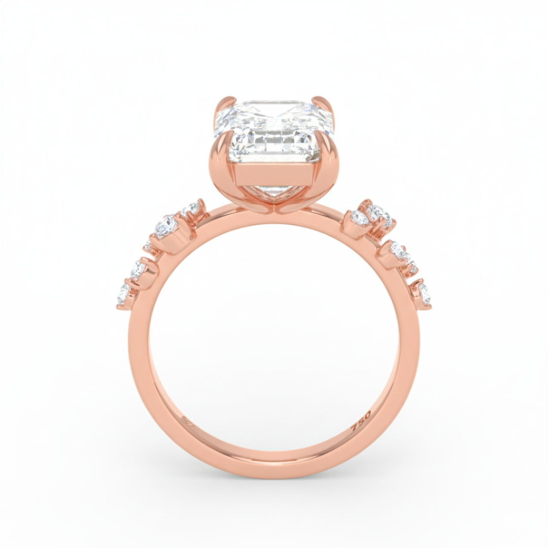 Layla Emerald Cut Diamond Engagement Ring with Accent Band