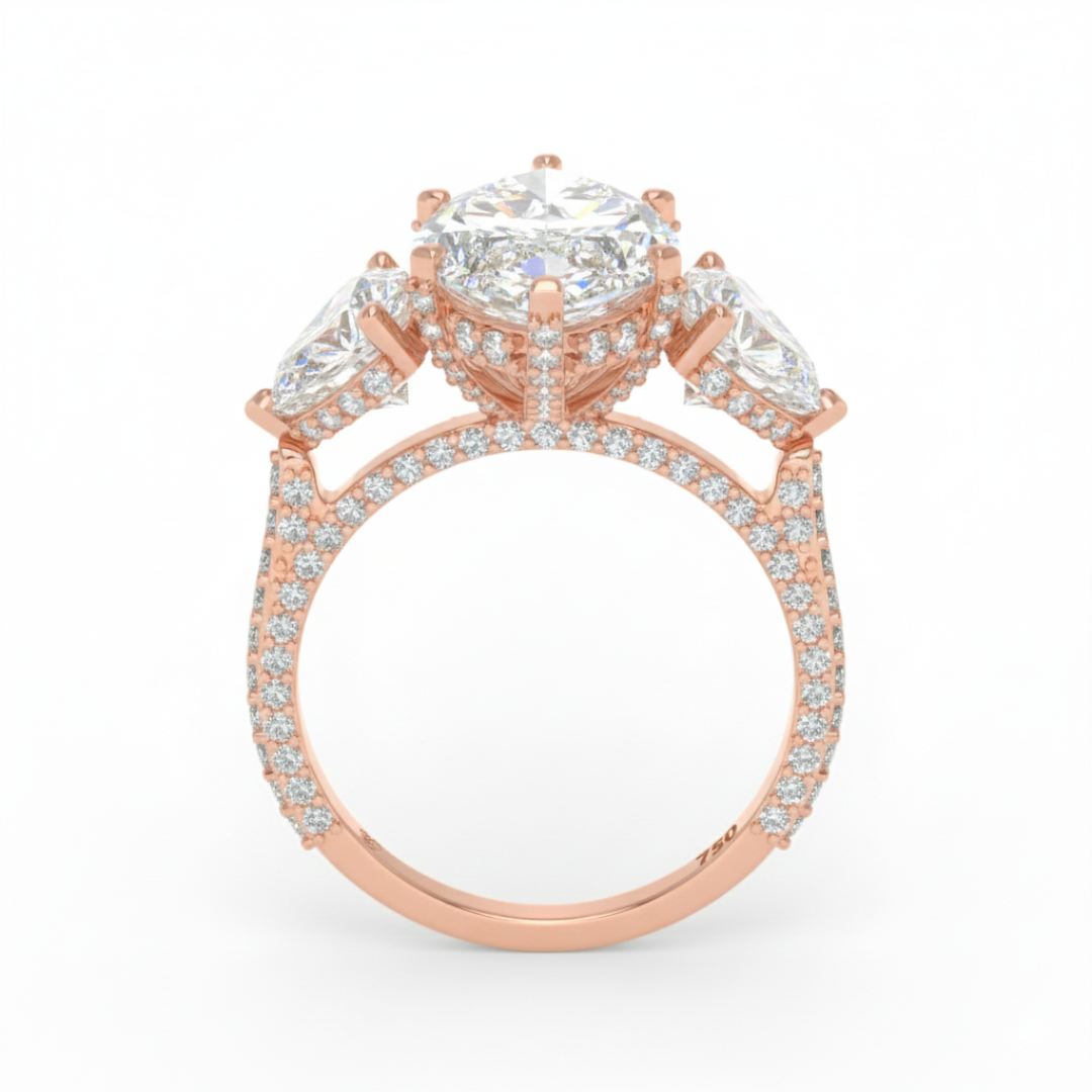 Victoria Marquise Cut Diamond Engagement Ring with Heart Cut Side Diamonds and 3D Diamond Band