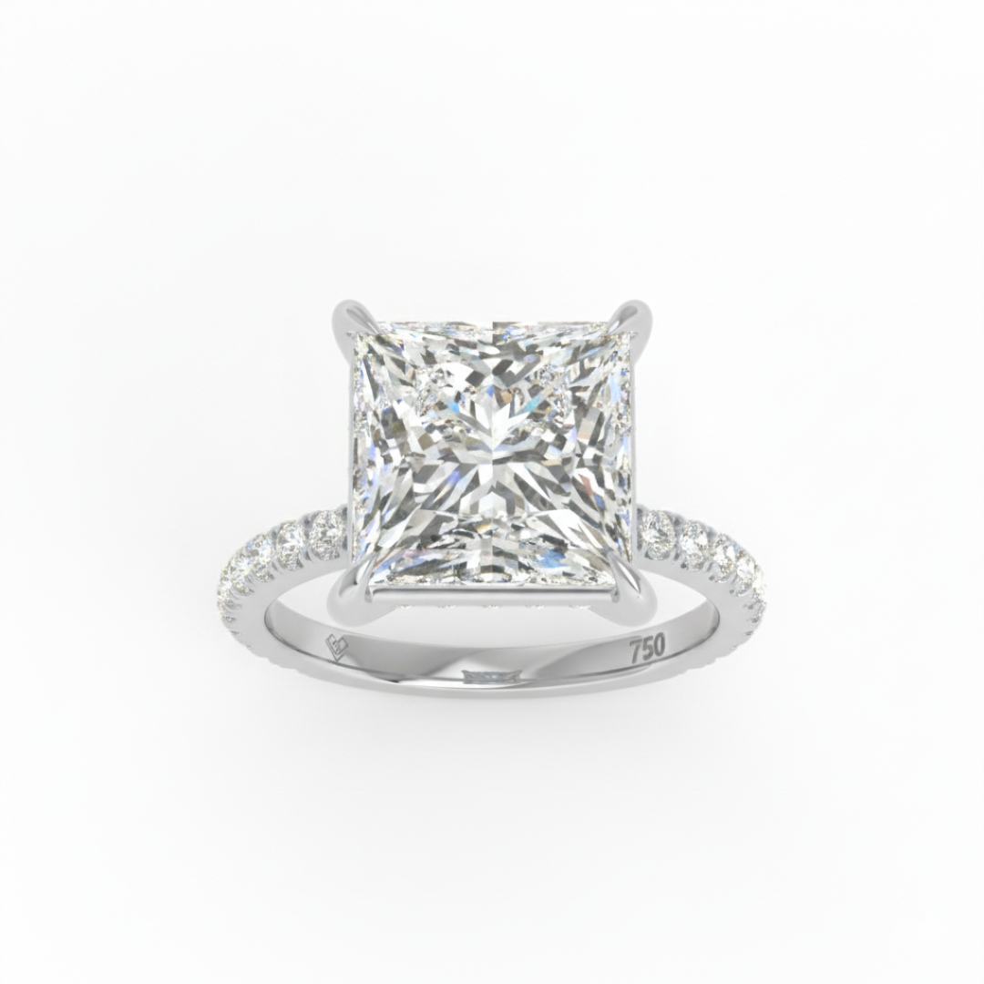 Chloé Princess Cut Diamond Engagement Ring with Diamond Hidden Halo and Diamond Band