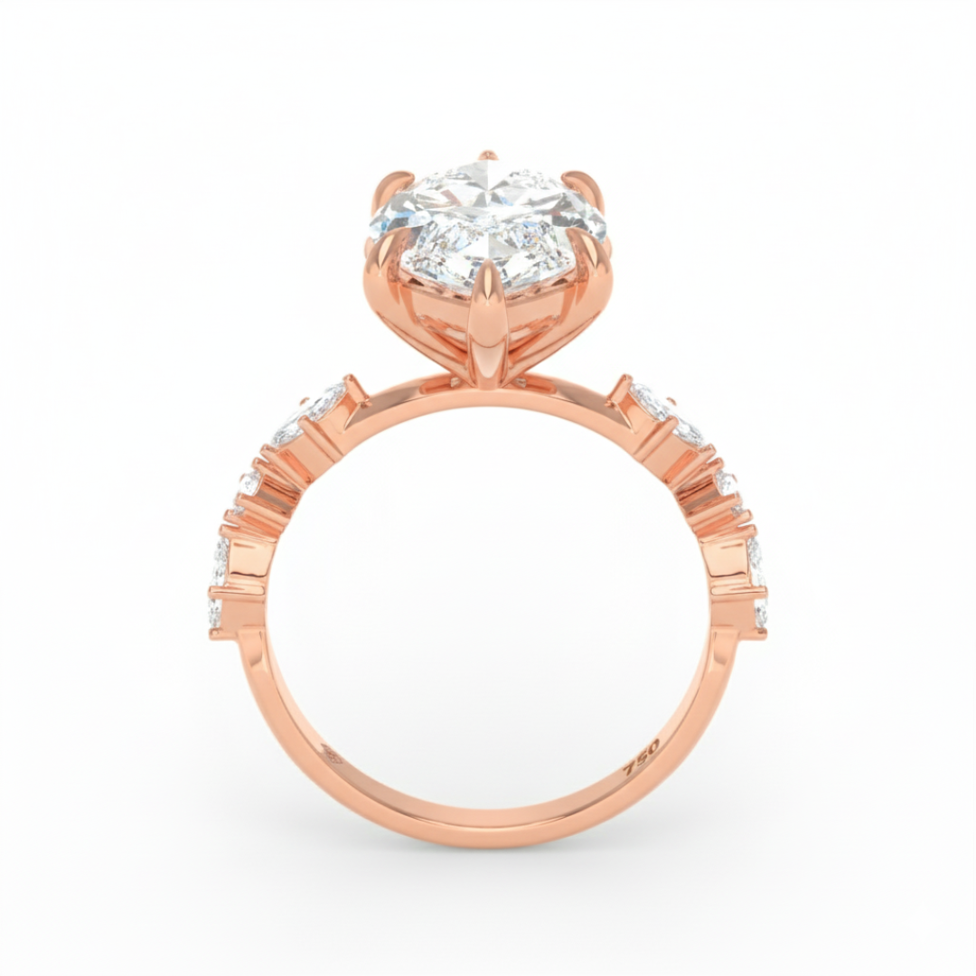 Elizabeth Marquise Cut Diamond Engagement Ring With A Marquise and Round Cut Diamond Band