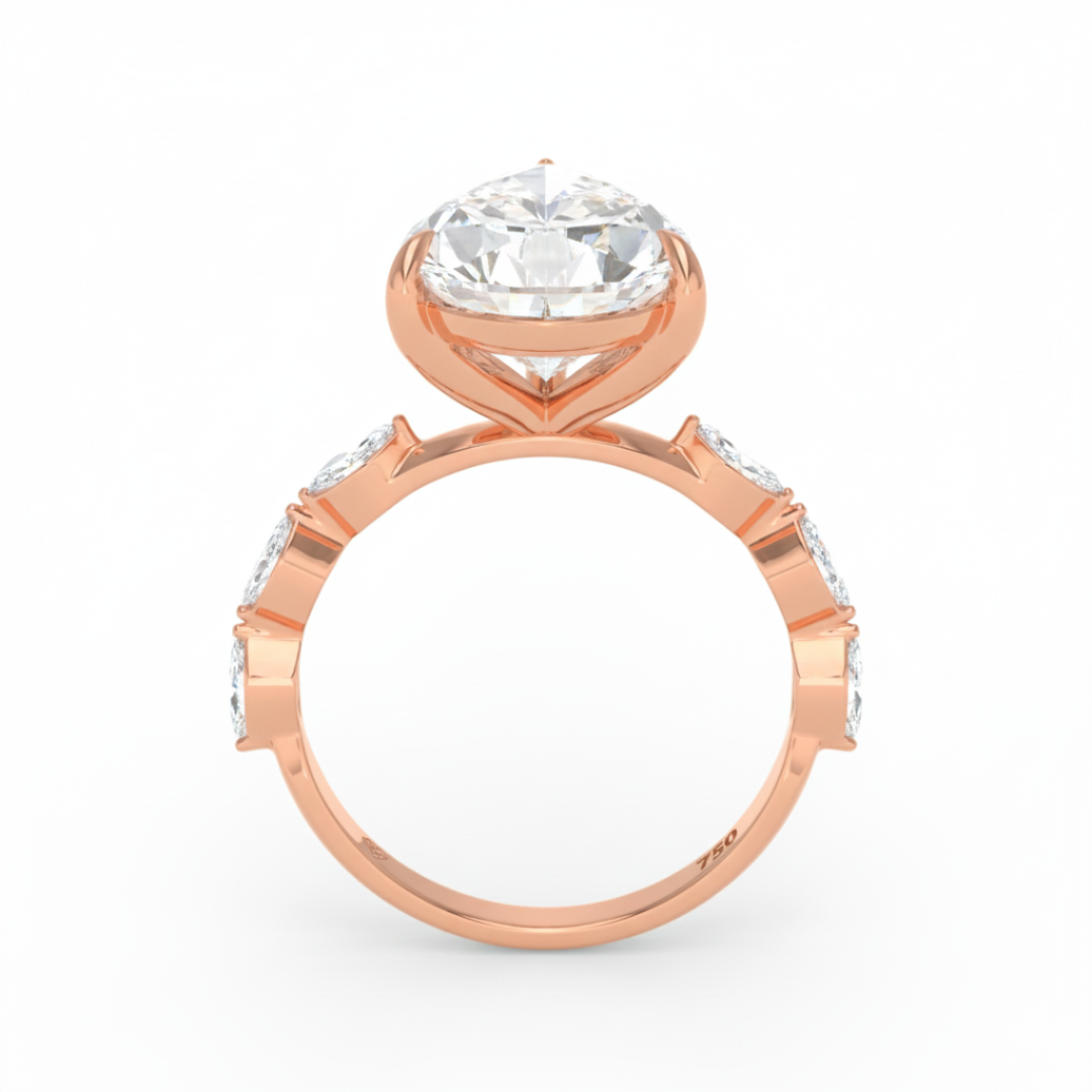 Kasandra Pear Cut Diamond Engagement Ring With A Marquise Cut Diamond Band