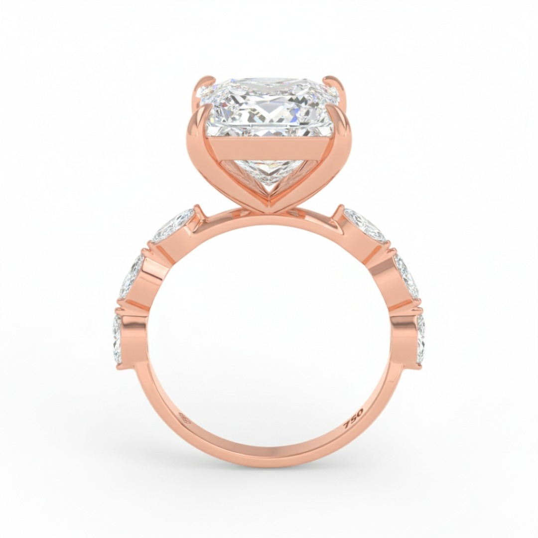 Kasandra Princess Cut Diamond Engagement Ring With A Marquise Cut and Diamond Band