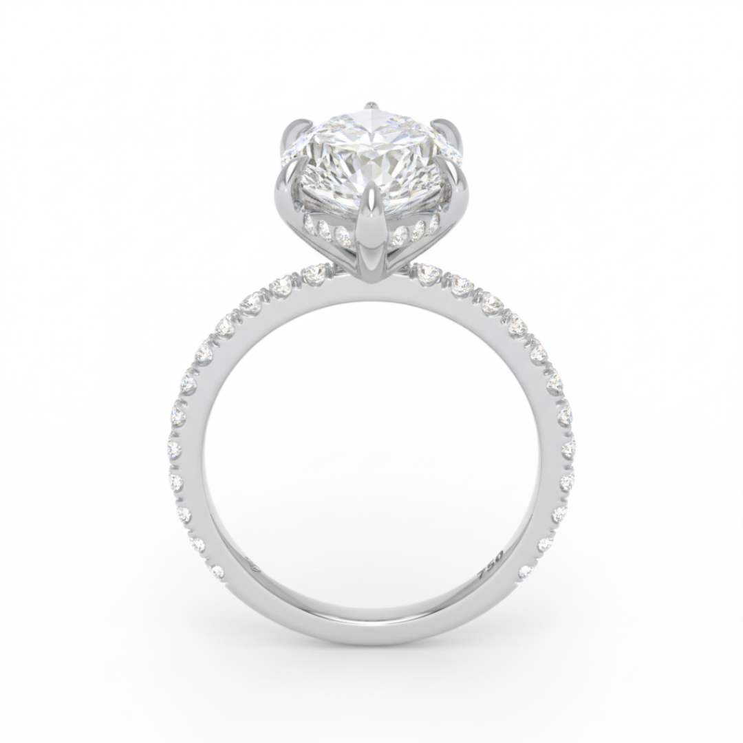 Chloé Marquise Cut Diamond Engagement Ring with Diamond Hidden Halo and Diamond Band