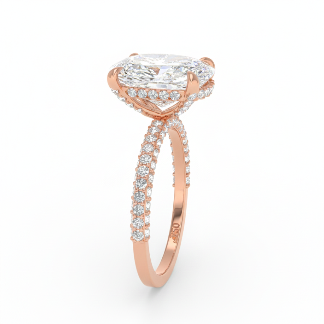 Mia Cushion Cut Diamond Engagement Ring with Diamond Hidden Halo and 3D Diamond Band