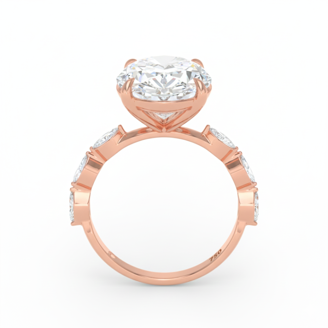 Kasandra Oval Cut Diamond Engagement Ring With A Marquise Cut Diamond Band