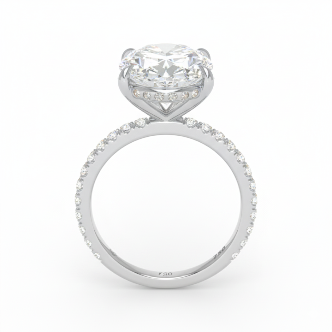 Chloé Oval Cut Diamond Engagement Ring with Diamond Hidden Halo and Diamond Band