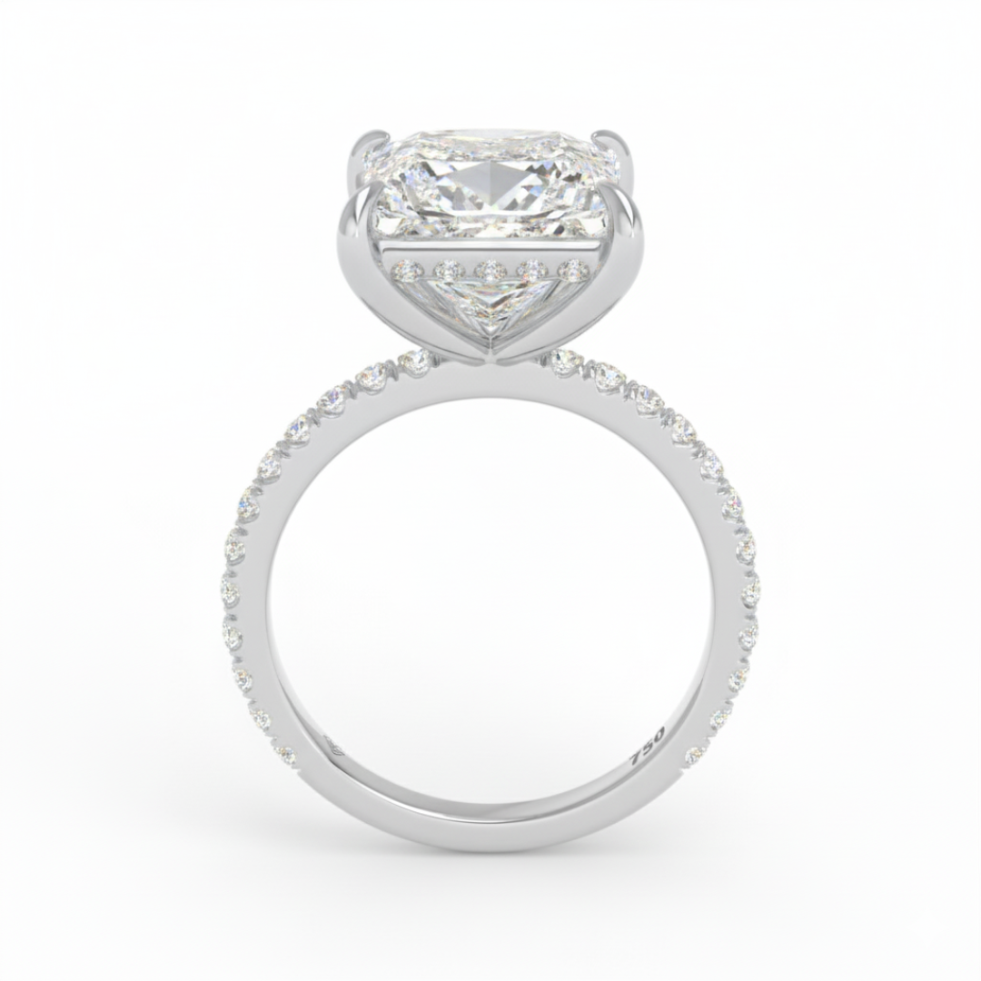 Chloé Princess Cut Diamond Engagement Ring with Diamond Hidden Halo and Diamond Band