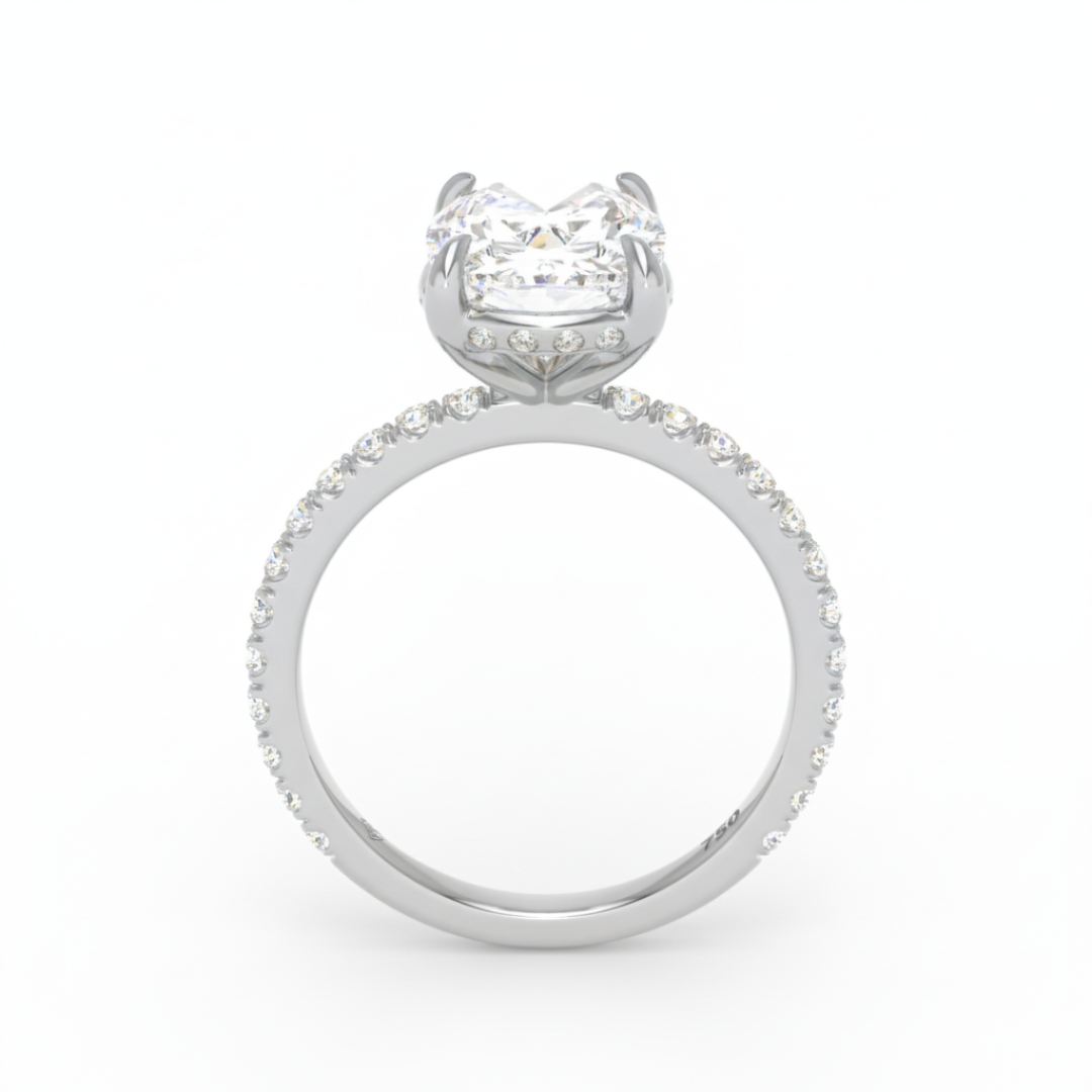 Chloé Cushion Cut Diamond Engagement Ring with Diamond Hidden Halo and Diamond Band