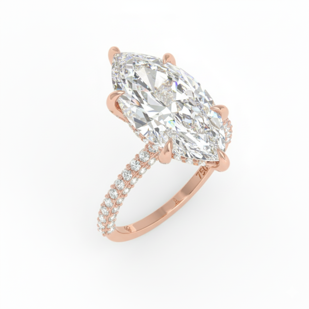 Mia Marquise Cut Diamond Engagement Ring with Diamond Hidden Halo and 3D Diamond Band