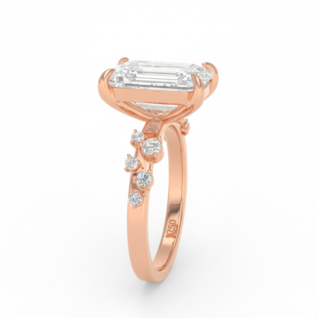 Layla Emerald Cut Diamond Engagement Ring with Accent Band