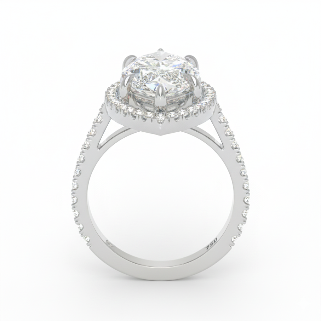 Bella Marquise Cut Diamond Engagement Ring with Diamond Halo & Diamond Band