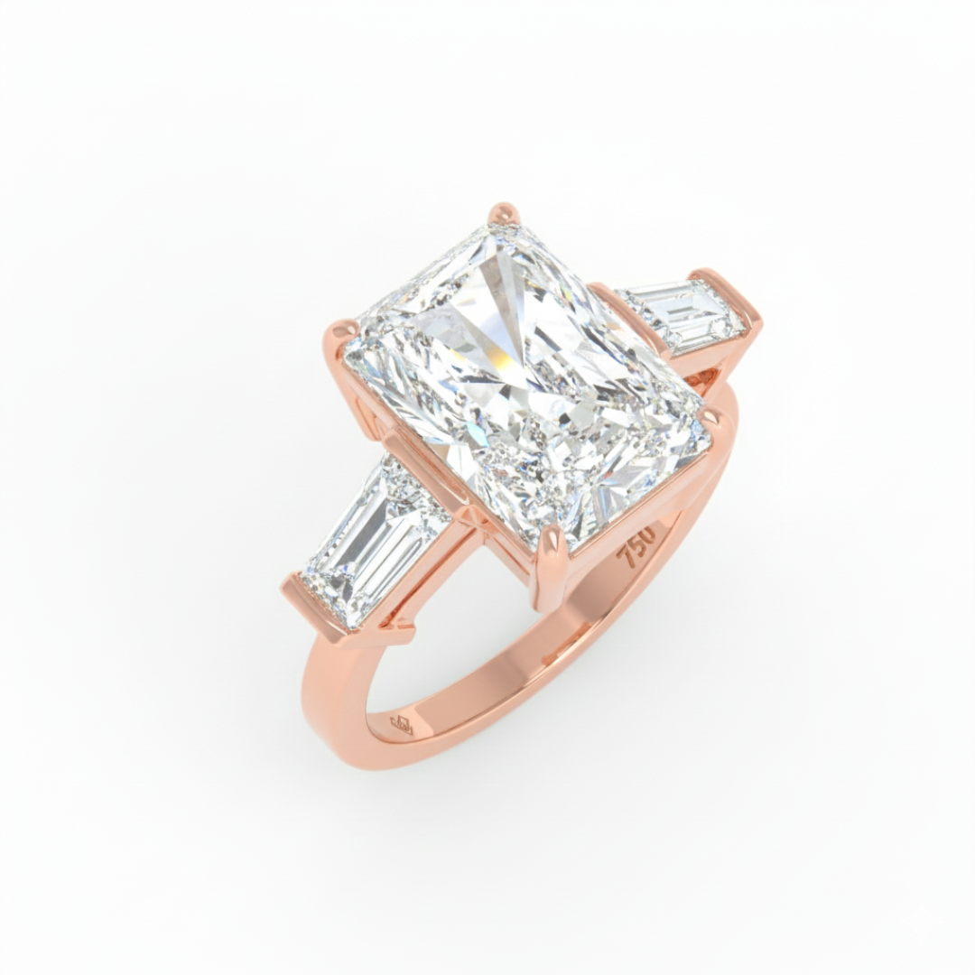 Mary Radiant Cut Diamond Engagement Ring With Tapering Baguettes Cut Side Diamonds