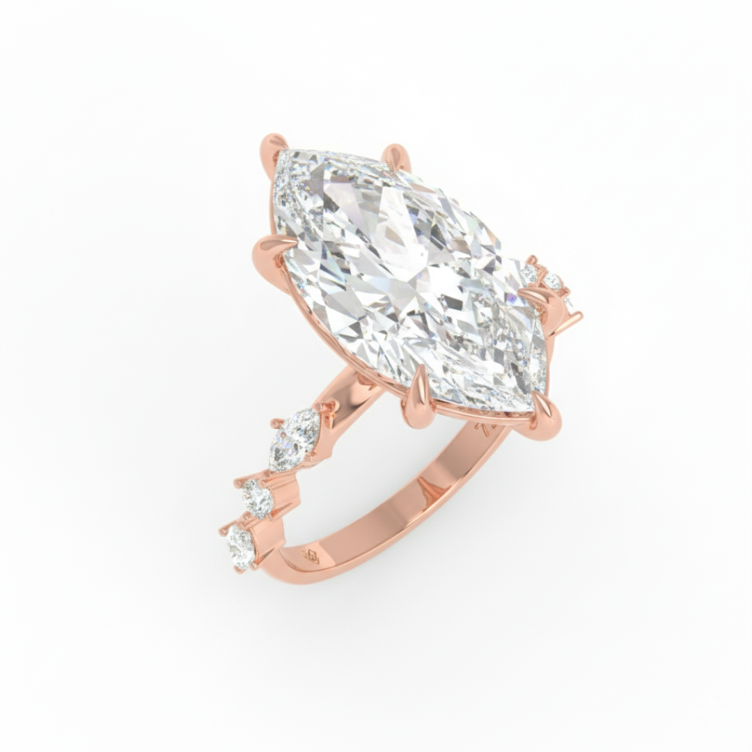Elizabeth Marquise Cut Diamond Engagement Ring With A Marquise and Round Cut Diamond Band